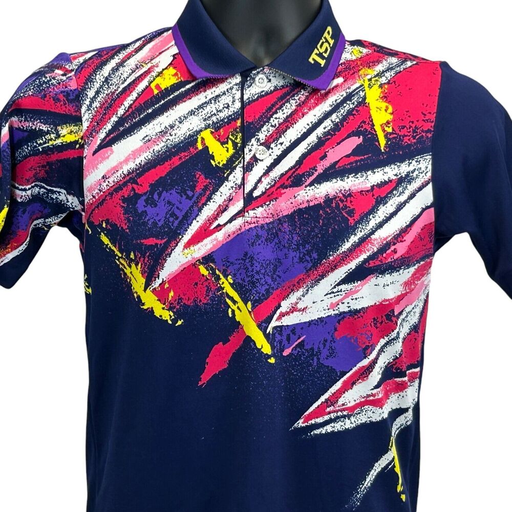Vintage TSP Table Tennis Polo Shirt Ping Pong JTTA Comecelo Blue Mens XS X-Small